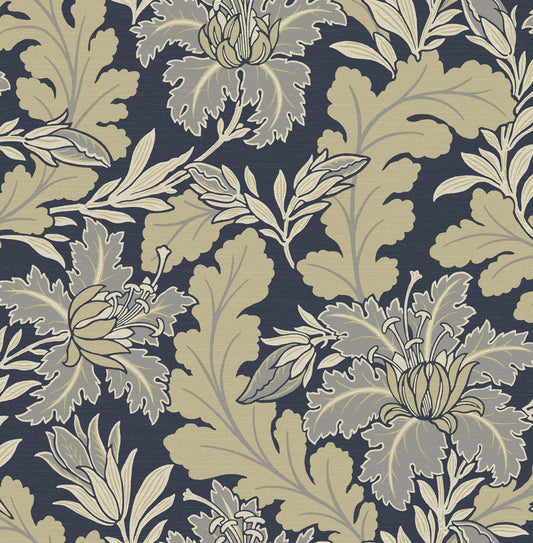 A-Street Prints Revival Butterfield Floral Wallpaper - Navy