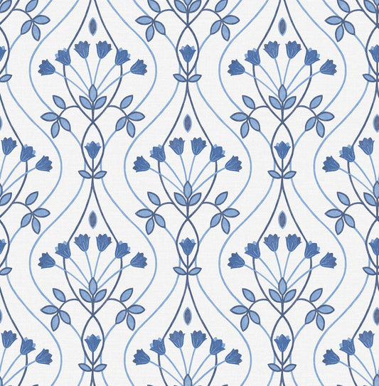 A-Street Prints Revival Dard Tulip Ogee Wallpaper - Blue