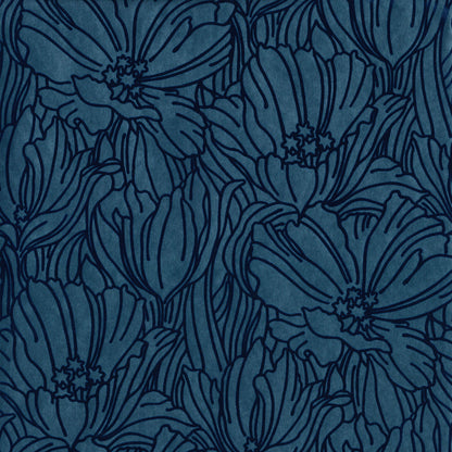 A-Street Prints Revival Selwyn Flock Wallpaper - Dark Blue