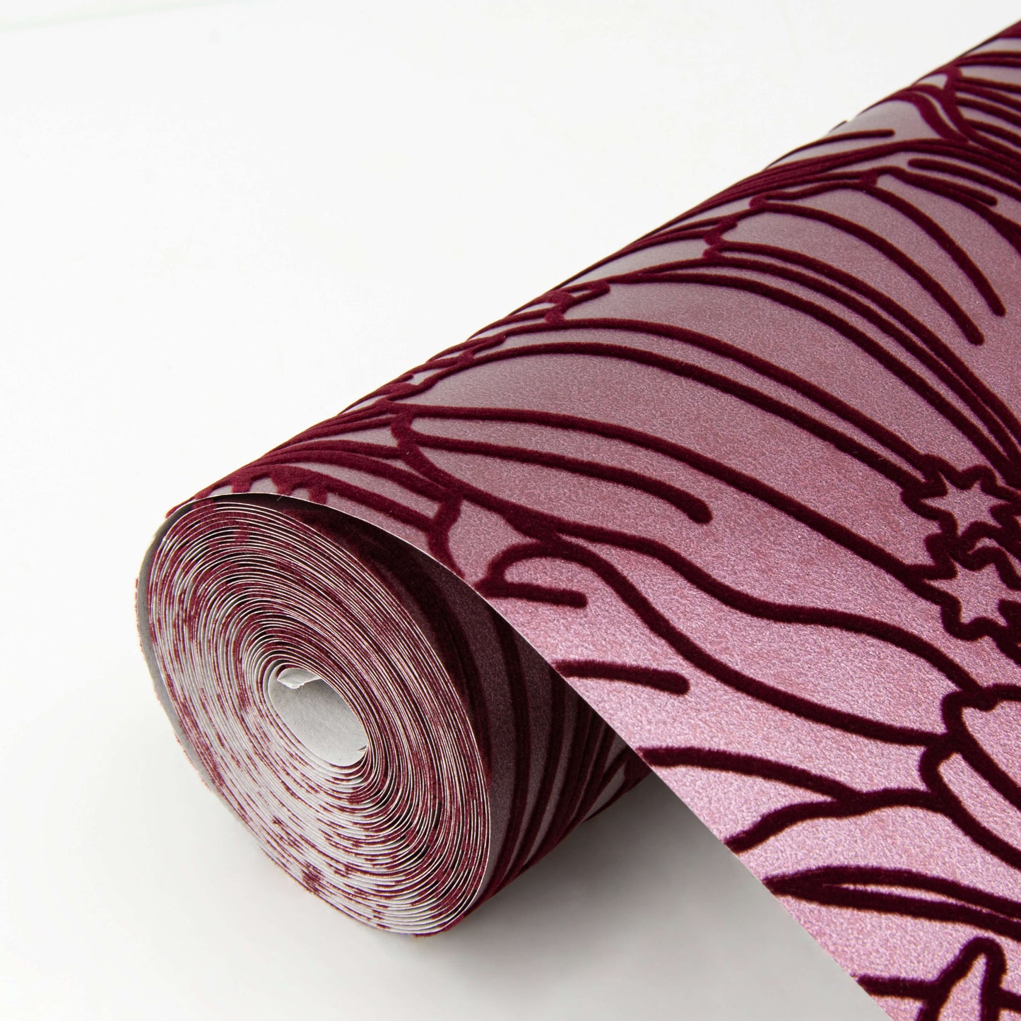 A-Street Prints Revival Selwyn Flock Wallpaper - Burgundy