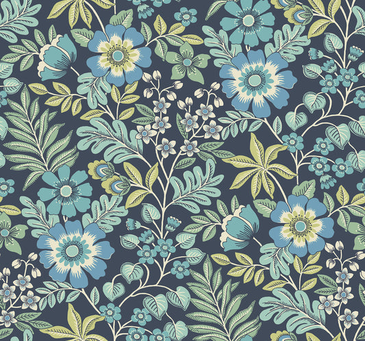 A-Street Prints Revival Voysey Floral Wallpaper - Navy