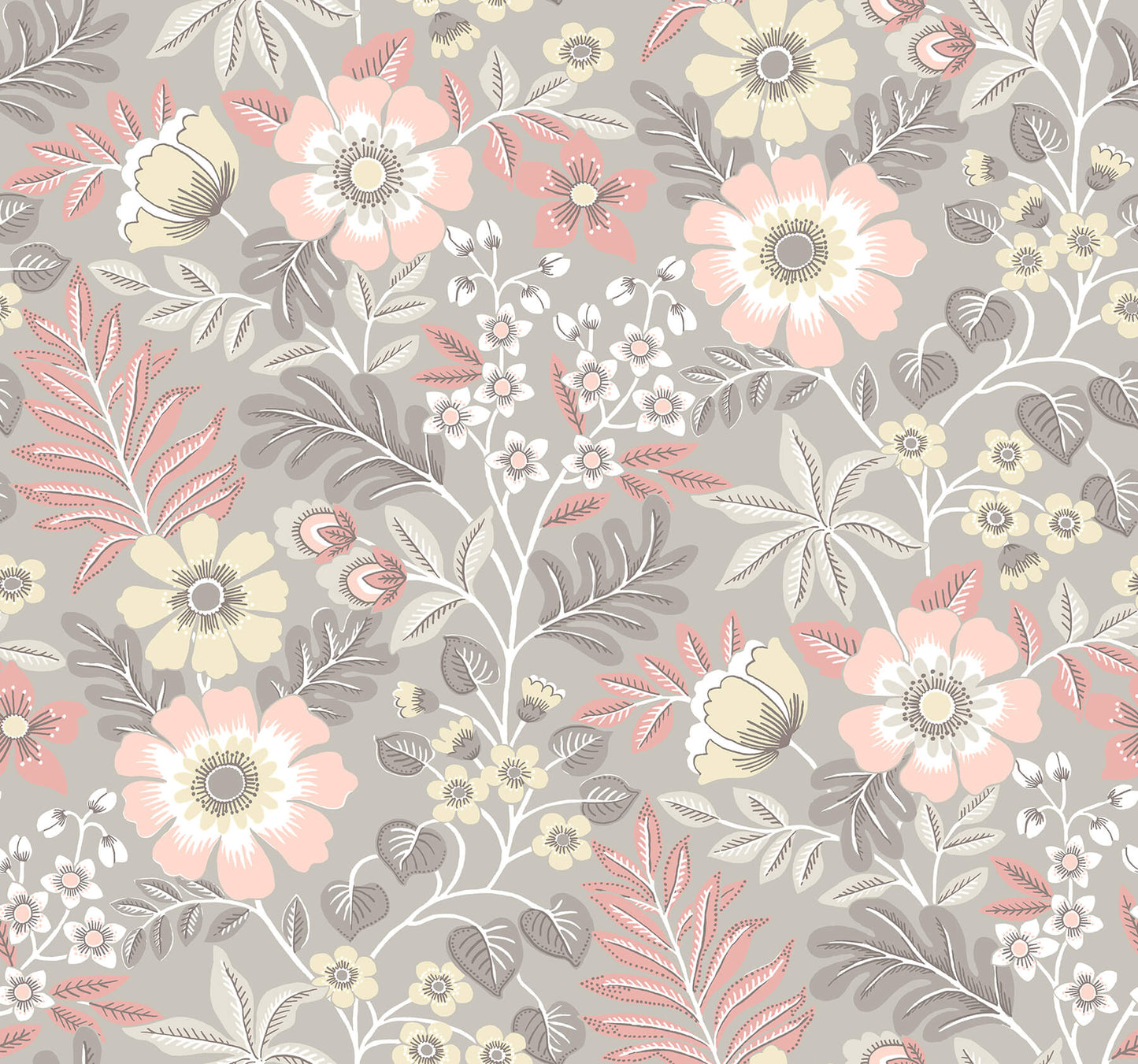 A-Street Prints Revival Voysey Floral Wallpaper - Pink