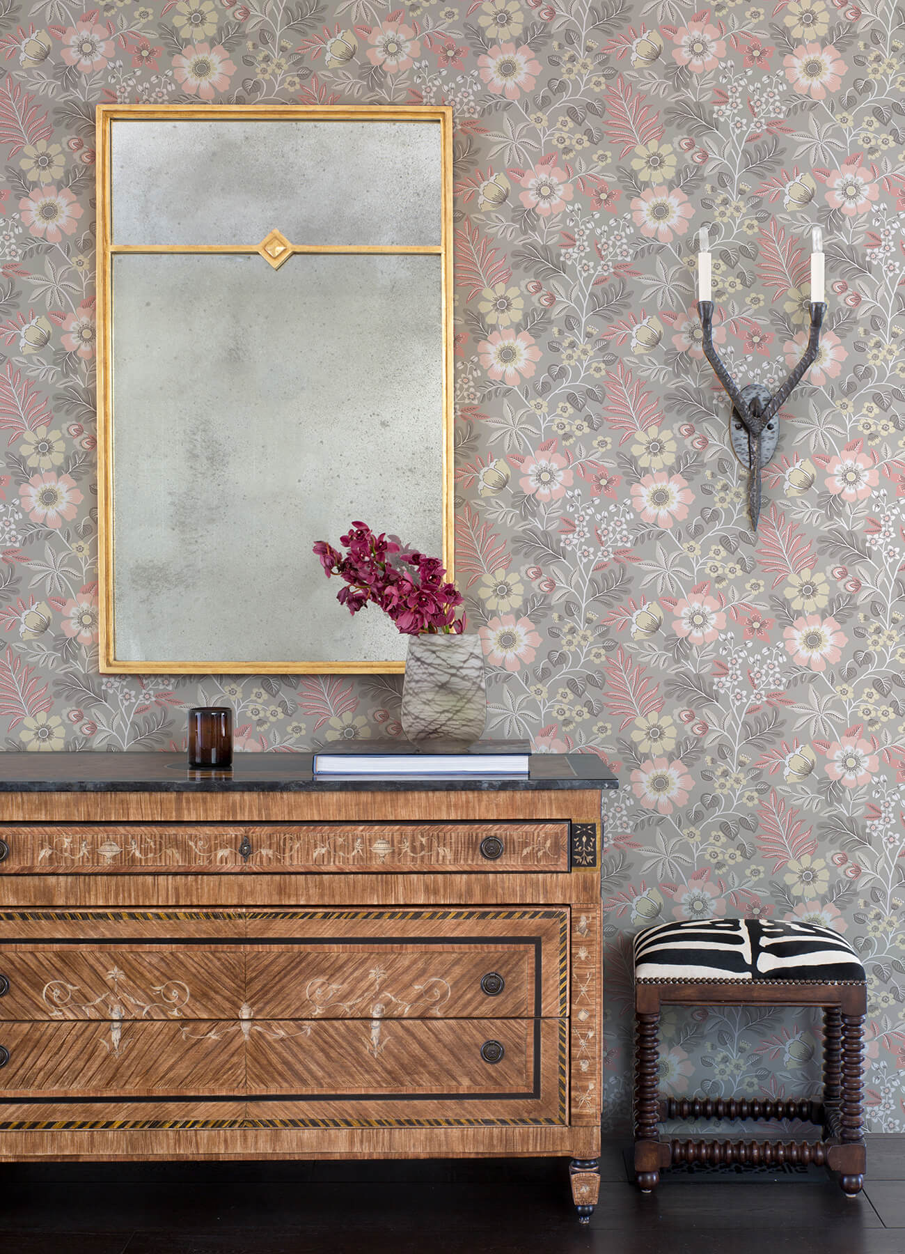 A-Street Prints Revival Voysey Floral Wallpaper - Pink