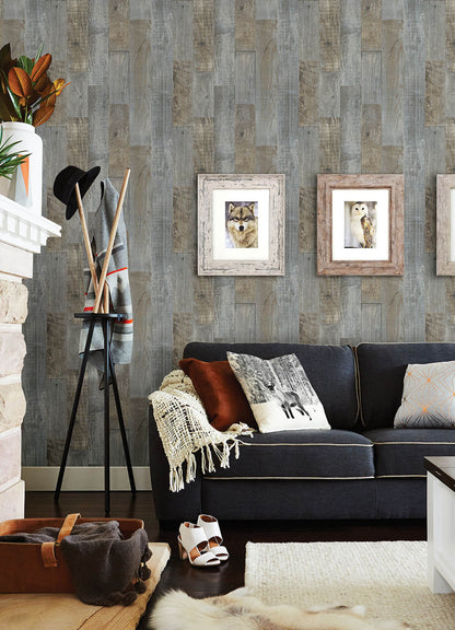 Chesapeake Thoreau Chebacco Wood Planks Wallpaper - Slate