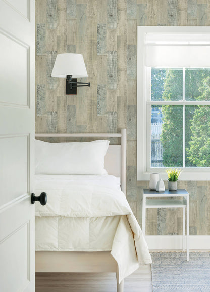 Chesapeake Thoreau Chebacco Wood Planks Wallpaper - Taupe