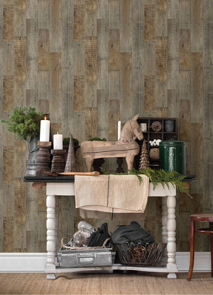 Chesapeake Thoreau Chebacco Wood Planks Wallpaper - Brown