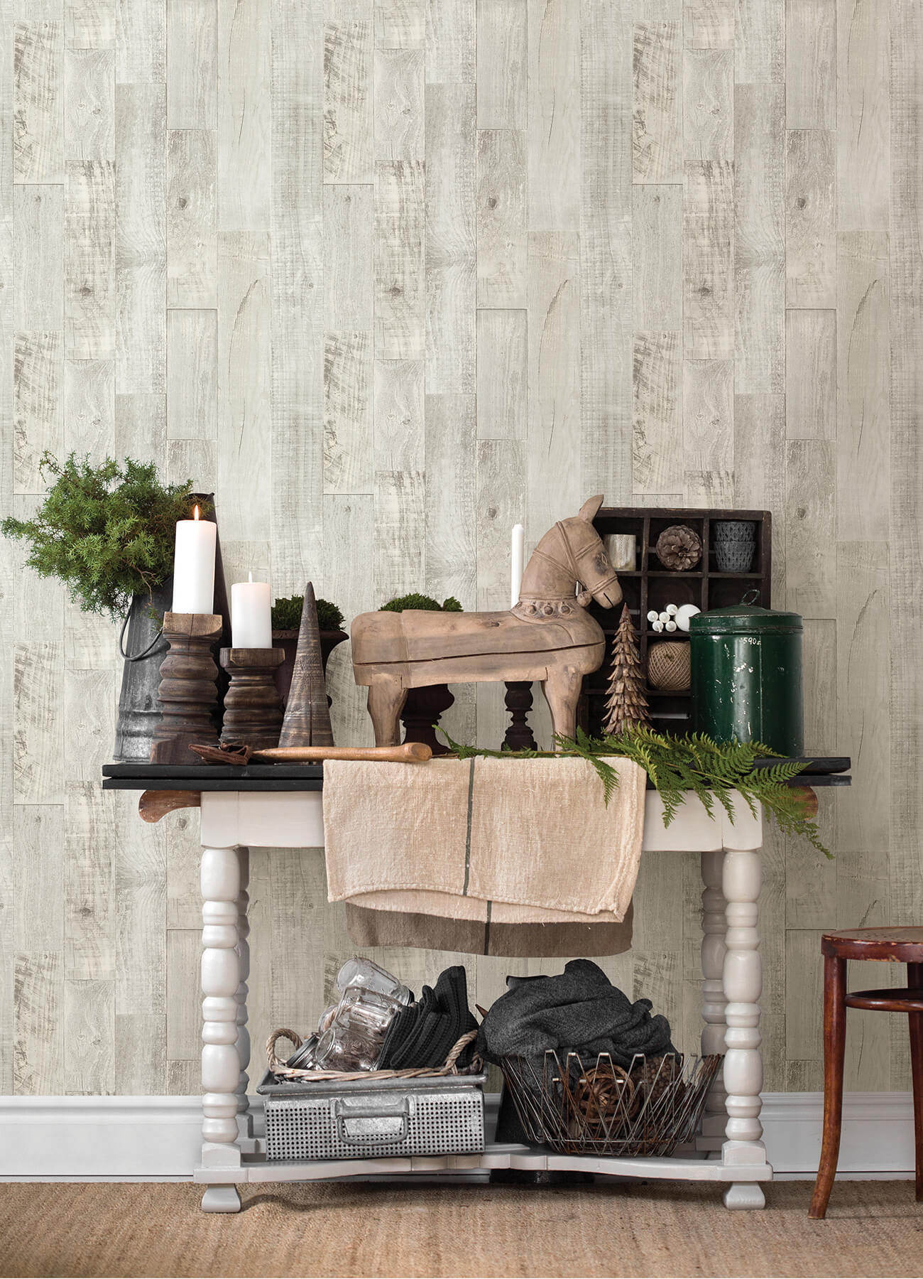 Chesapeake Thoreau Chebacco Wood Planks Wallpaper - Grey