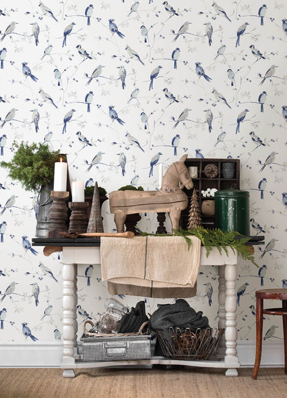 Chesapeake Thoreau Birdsong Wallpaper - Blue