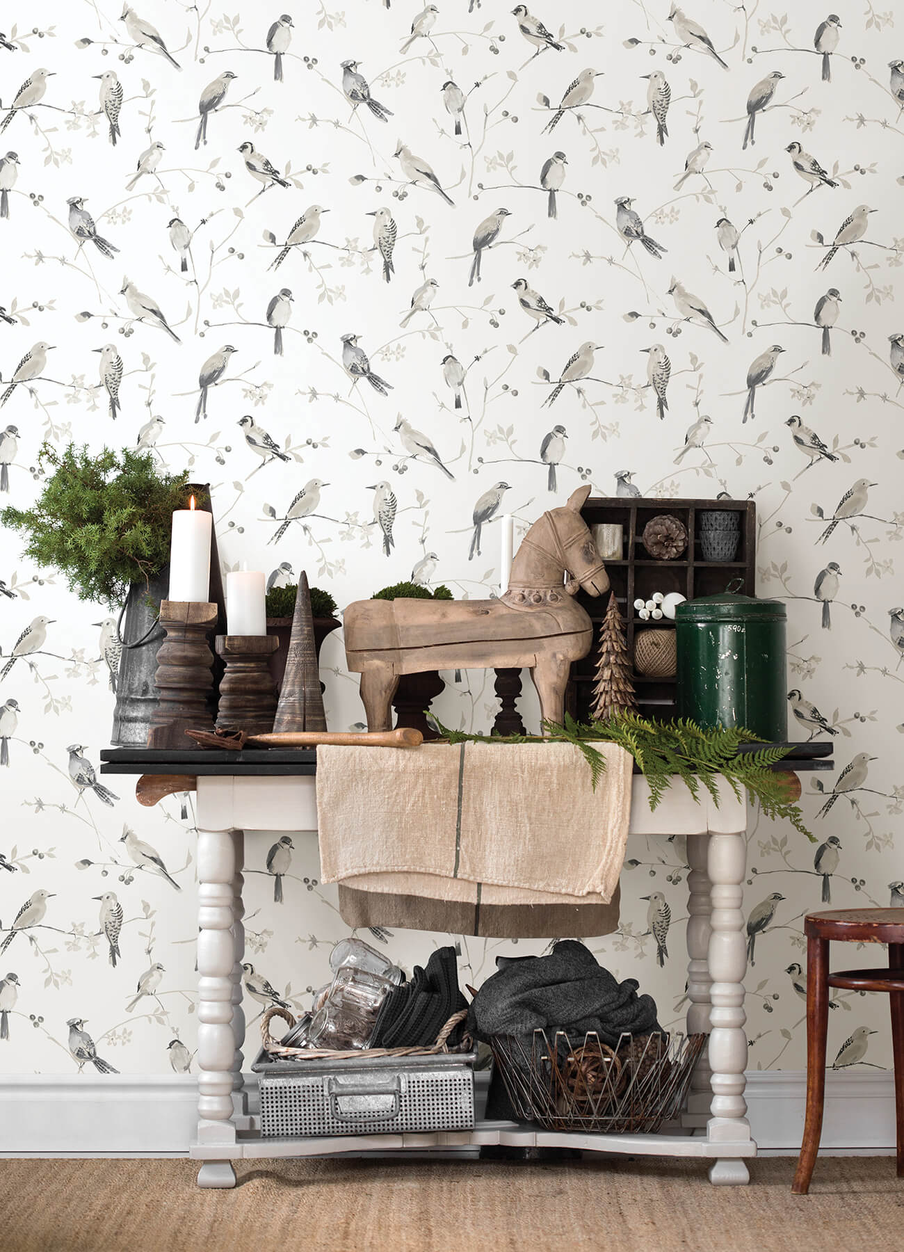 Chesapeake Thoreau Birdsong Wallpaper - Grey