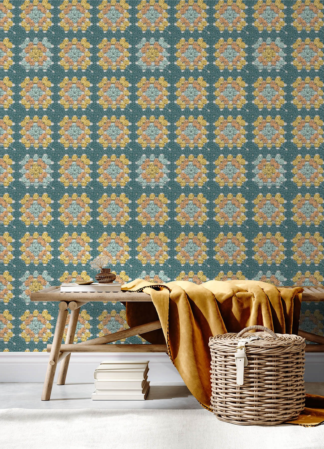 Chesapeake Thoreau Maud Crochet Wallpaper - Teal