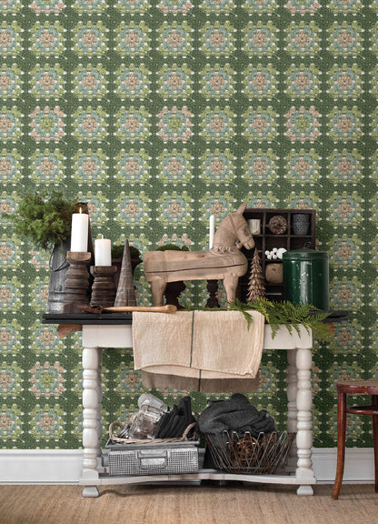 Chesapeake Thoreau Maud Crochet Wallpaper - Green