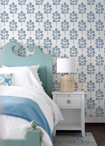 Chesapeake Thoreau Plum Tree Wallpaper - Blue