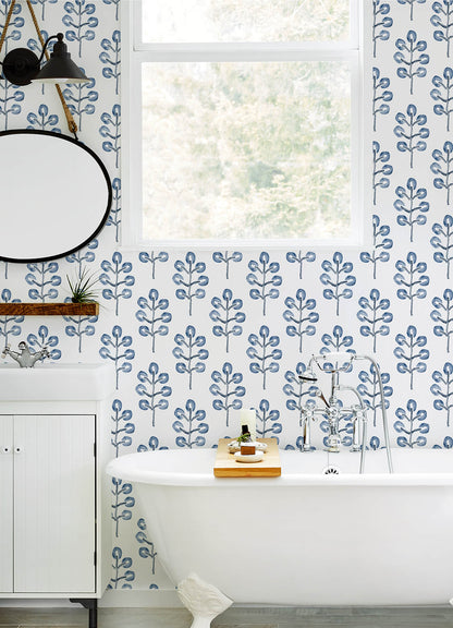 Chesapeake Thoreau Plum Tree Wallpaper - Blue