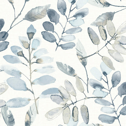 Chesapeake Thoreau Pinnate Leaves Wallpaper - Blue