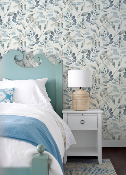 Chesapeake Thoreau Pinnate Leaves Wallpaper - Blue