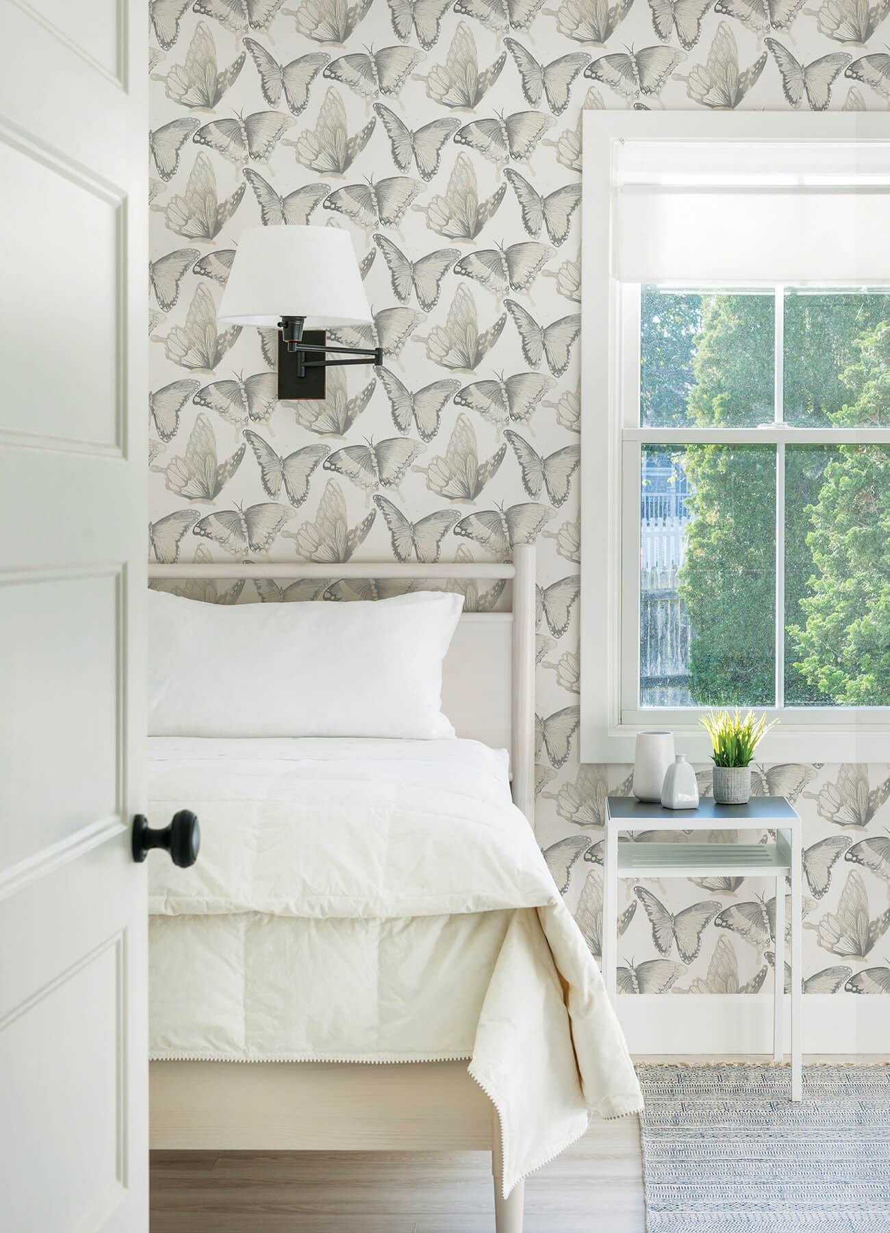 Chesapeake Thoreau Janetta Butterfly Wallpaper - Grey