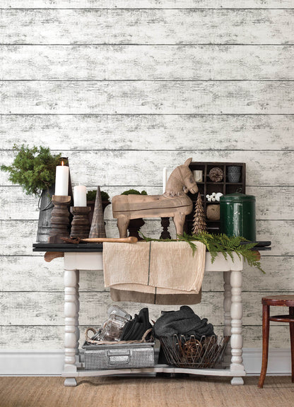 Chesapeake Thoreau Cabin Wood Planks Wallpaper - White