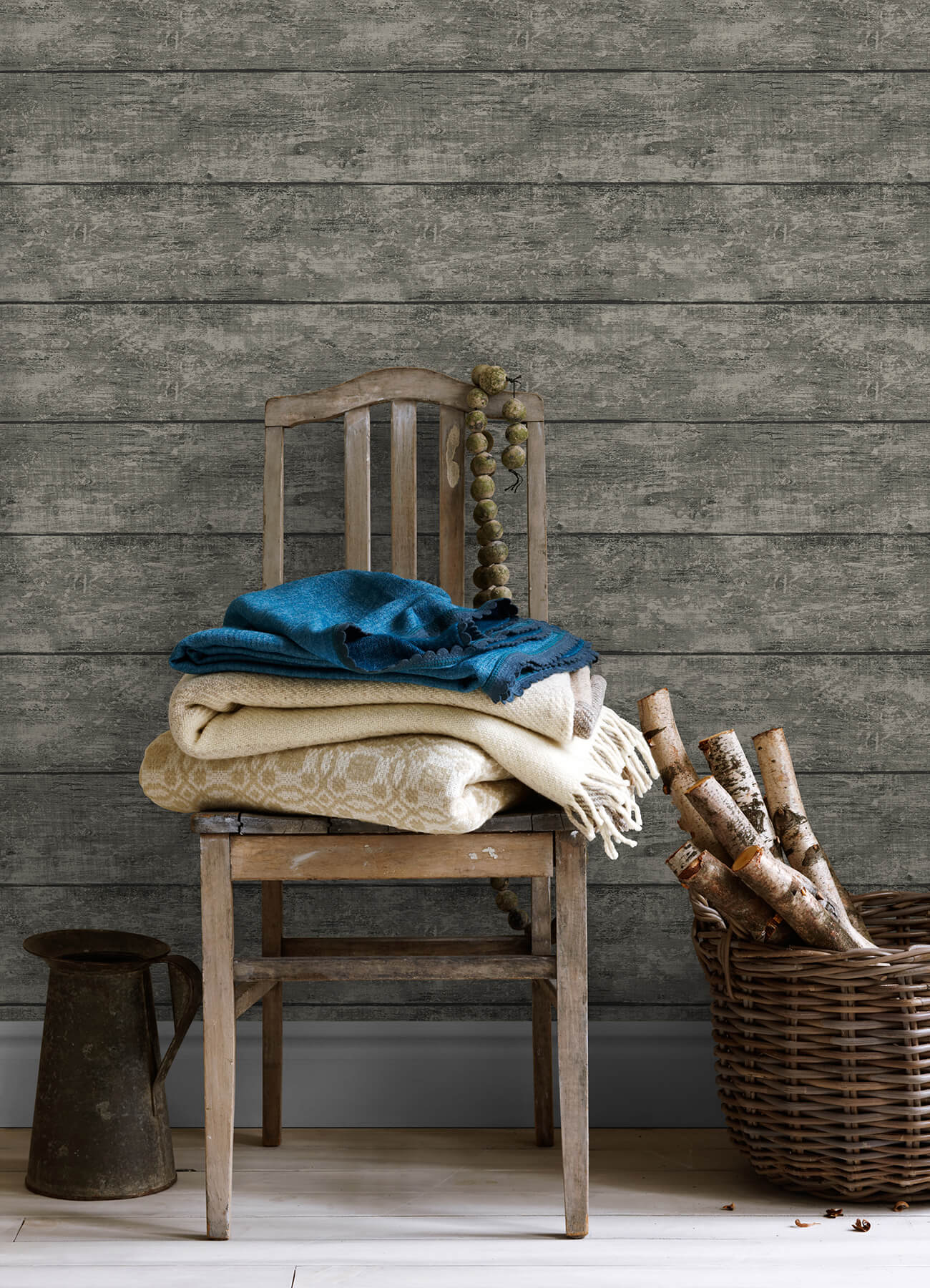 Chesapeake Thoreau Cabin Wood Planks Wallpaper - Charcoal