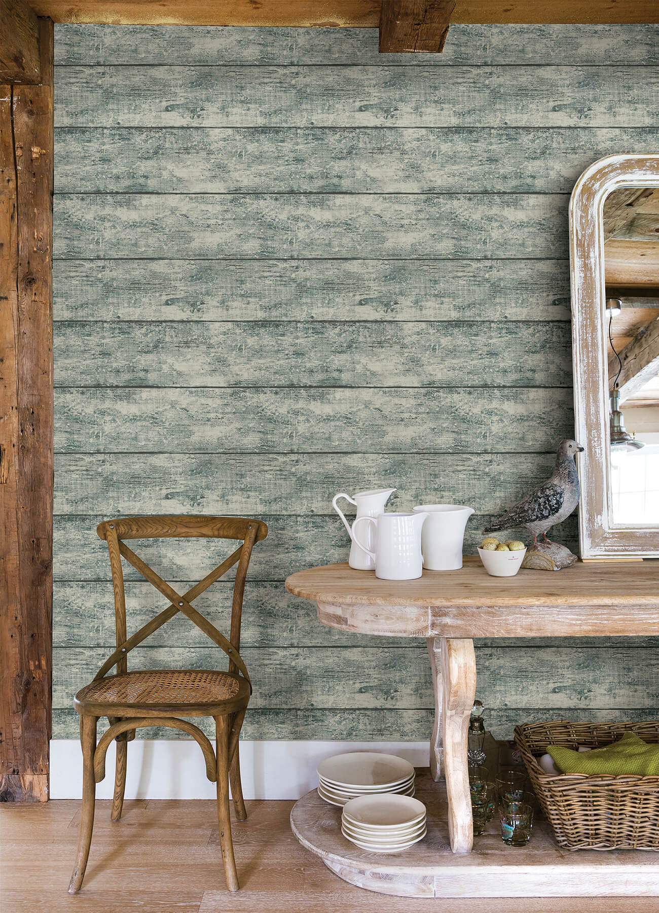 Chesapeake Thoreau Cabin Wood Planks Wallpaper - Teal