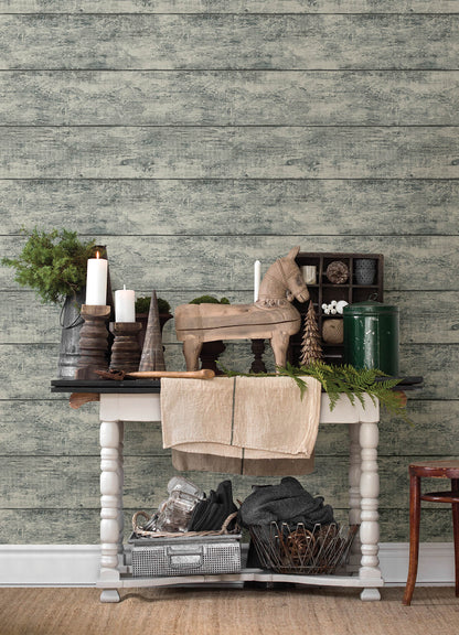 Chesapeake Thoreau Cabin Wood Planks Wallpaper - Teal