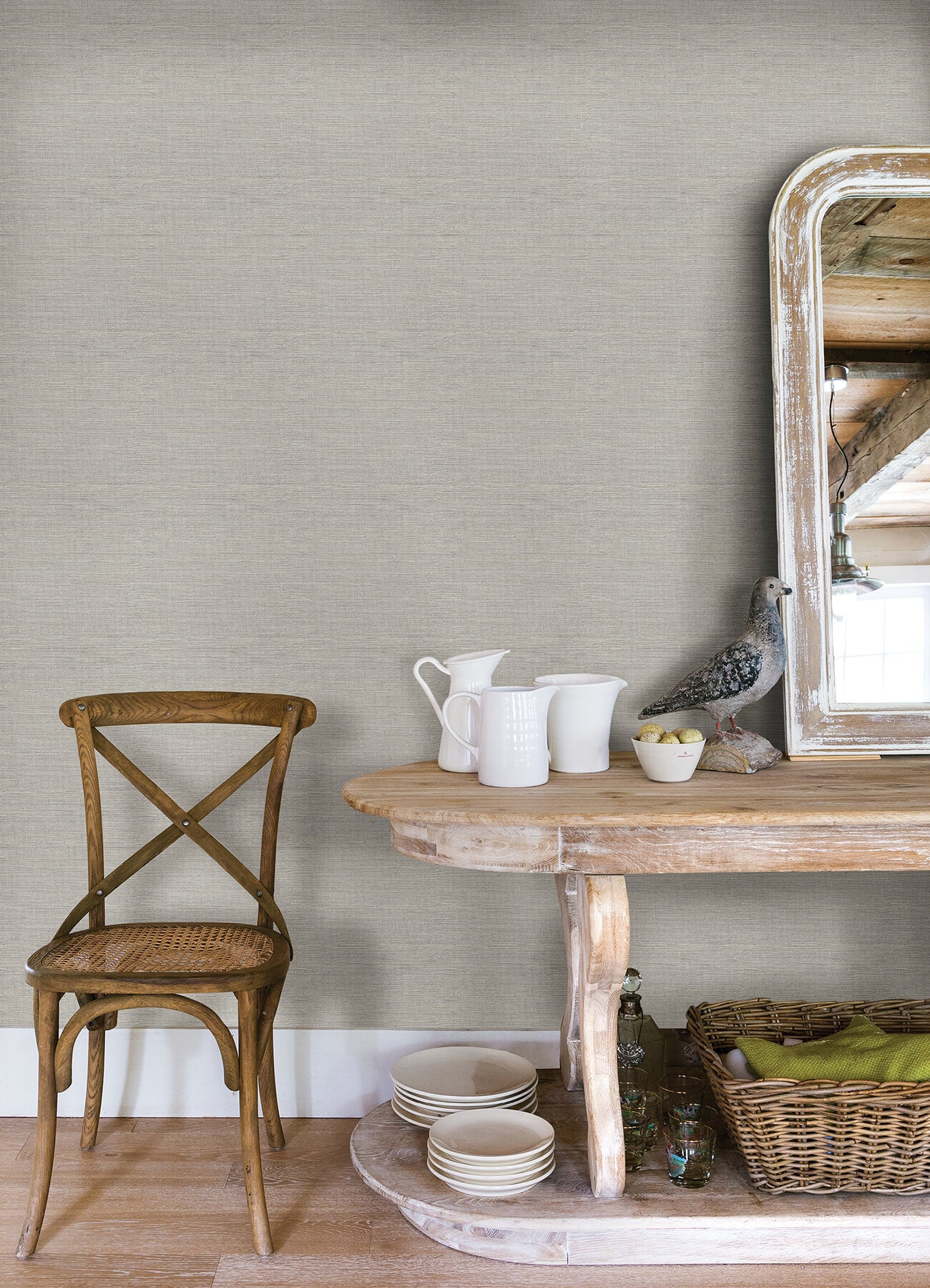 Chesapeake Thoreau Agave Faux Grasscloth Wallpaper - Grey