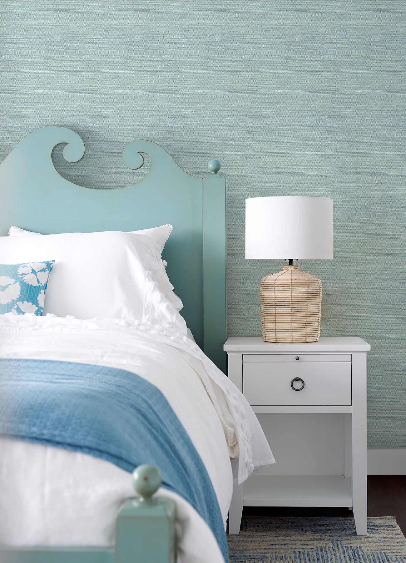 Chesapeake Thoreau Agave Faux Grasscloth Wallpaper - Aqua