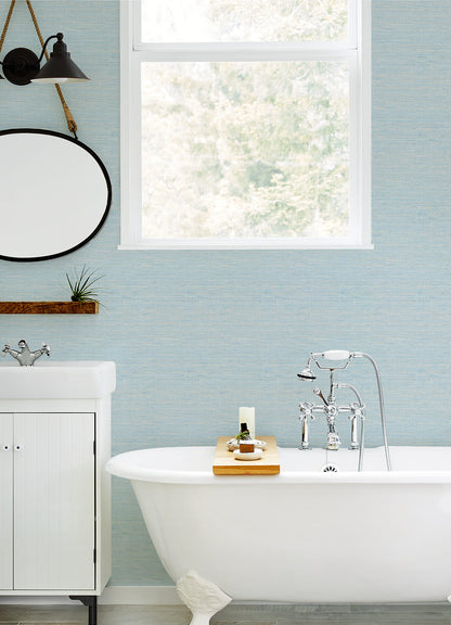 Chesapeake Thoreau Agave Faux Grasscloth Wallpaper - Blue