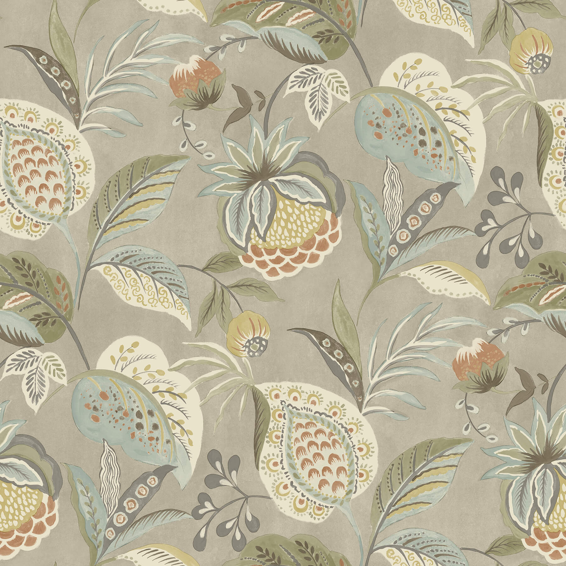 SAMPLE - Maya Jacobean Floral Trail Wallpaper Sage / Cream by Belgravia  Decor 1722