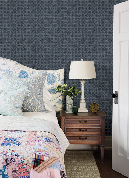 Chesapeake Kinfolk Button Block Geometric Wallpaper - Navy