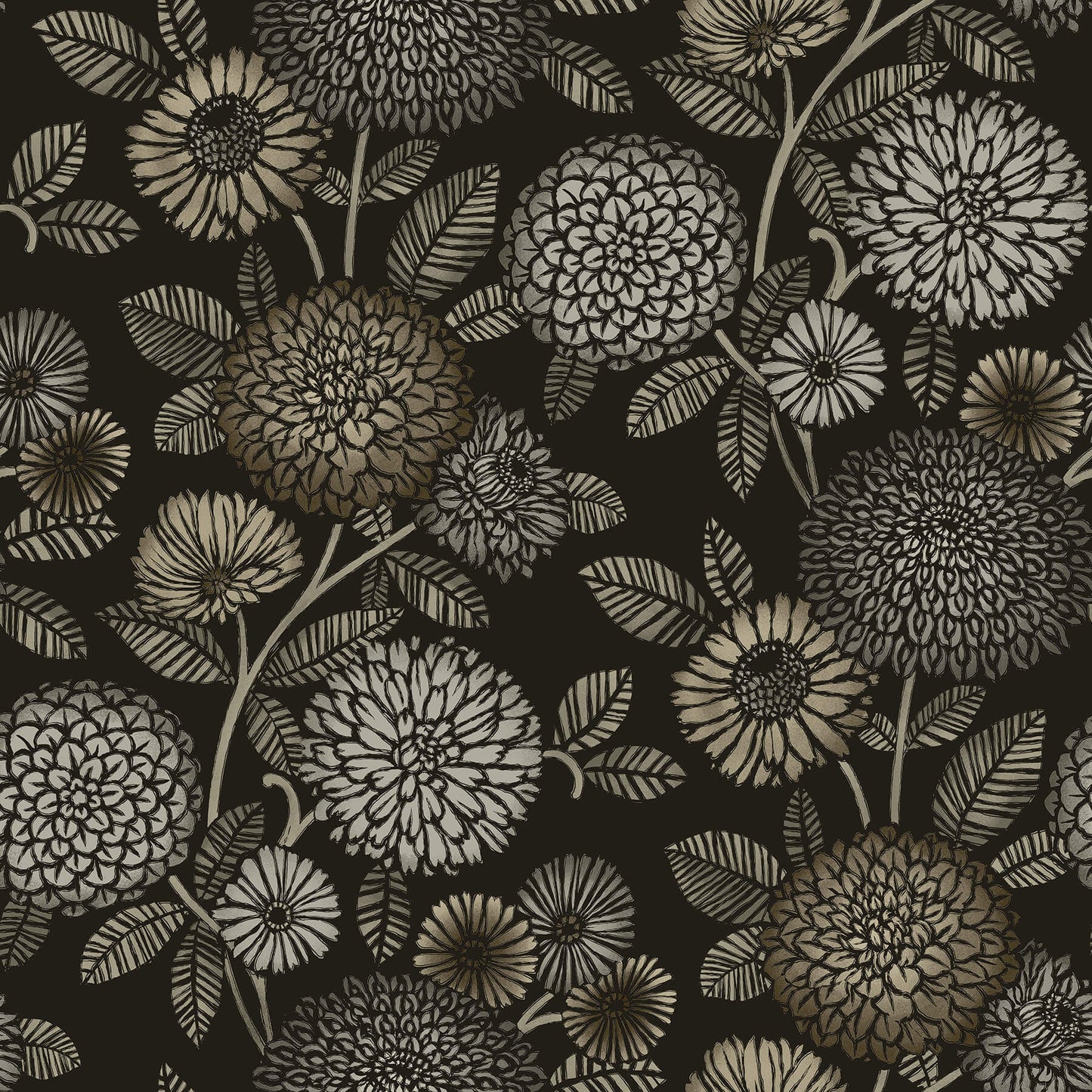 Chesapeake Kinfolk Zalipie Floral Trail Wallpaper - Black