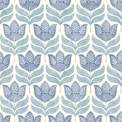 Chesapeake Kinfolk Cathal Tulip Block Print Wallpaper - Blue