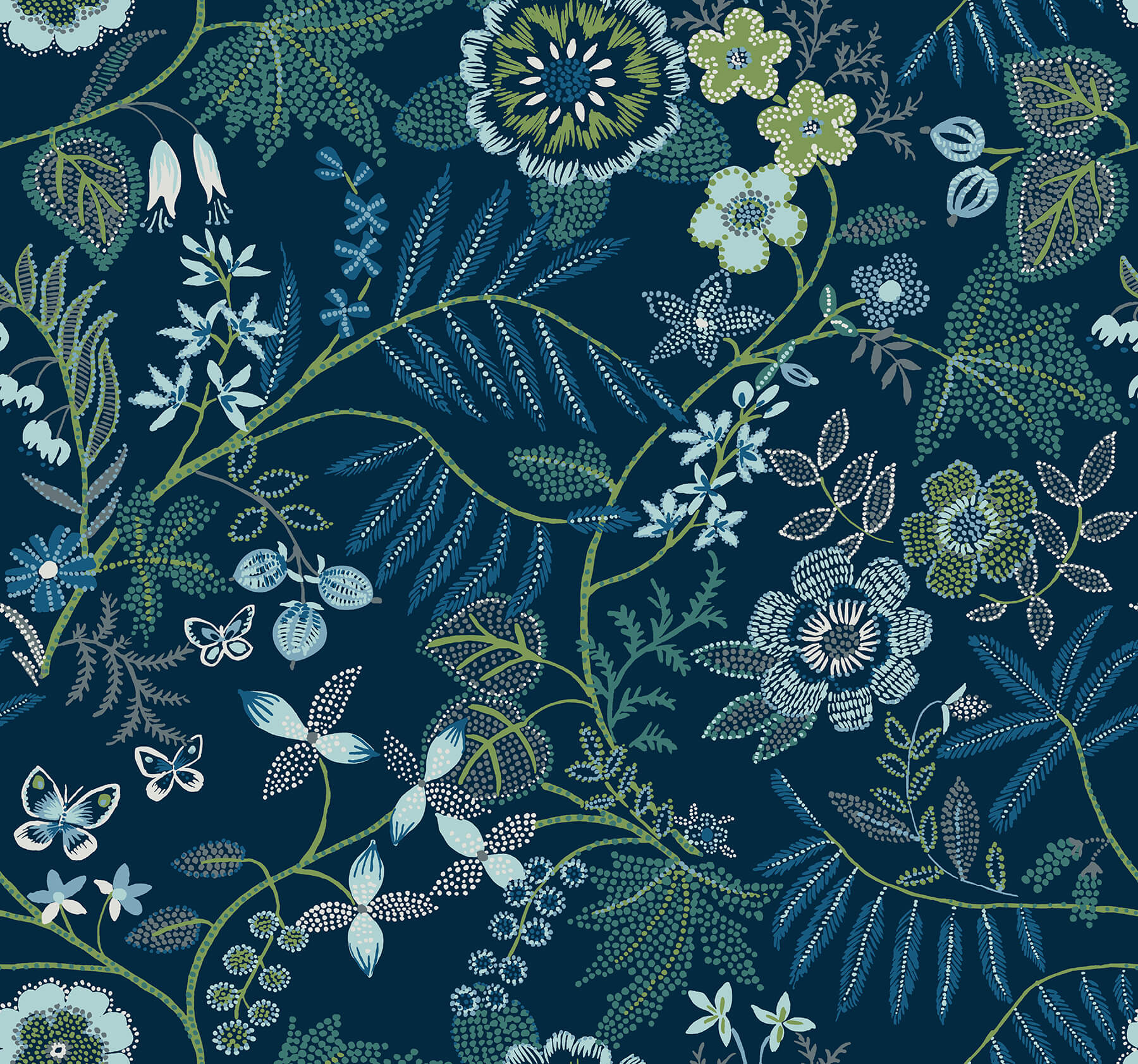 Scott Living Sorrel Navy Botanical Wallpaper Roll - Scandinavian Floral Design, Unpasted Non-Woven, Washable & Strippable (27-in X 27-ft)