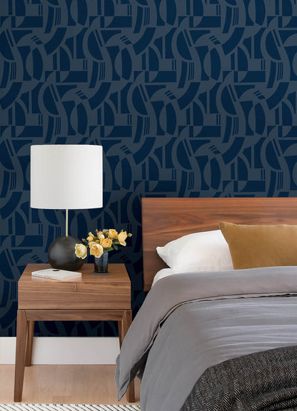 Scott Living Carter Wallpaper - Indigo Blue