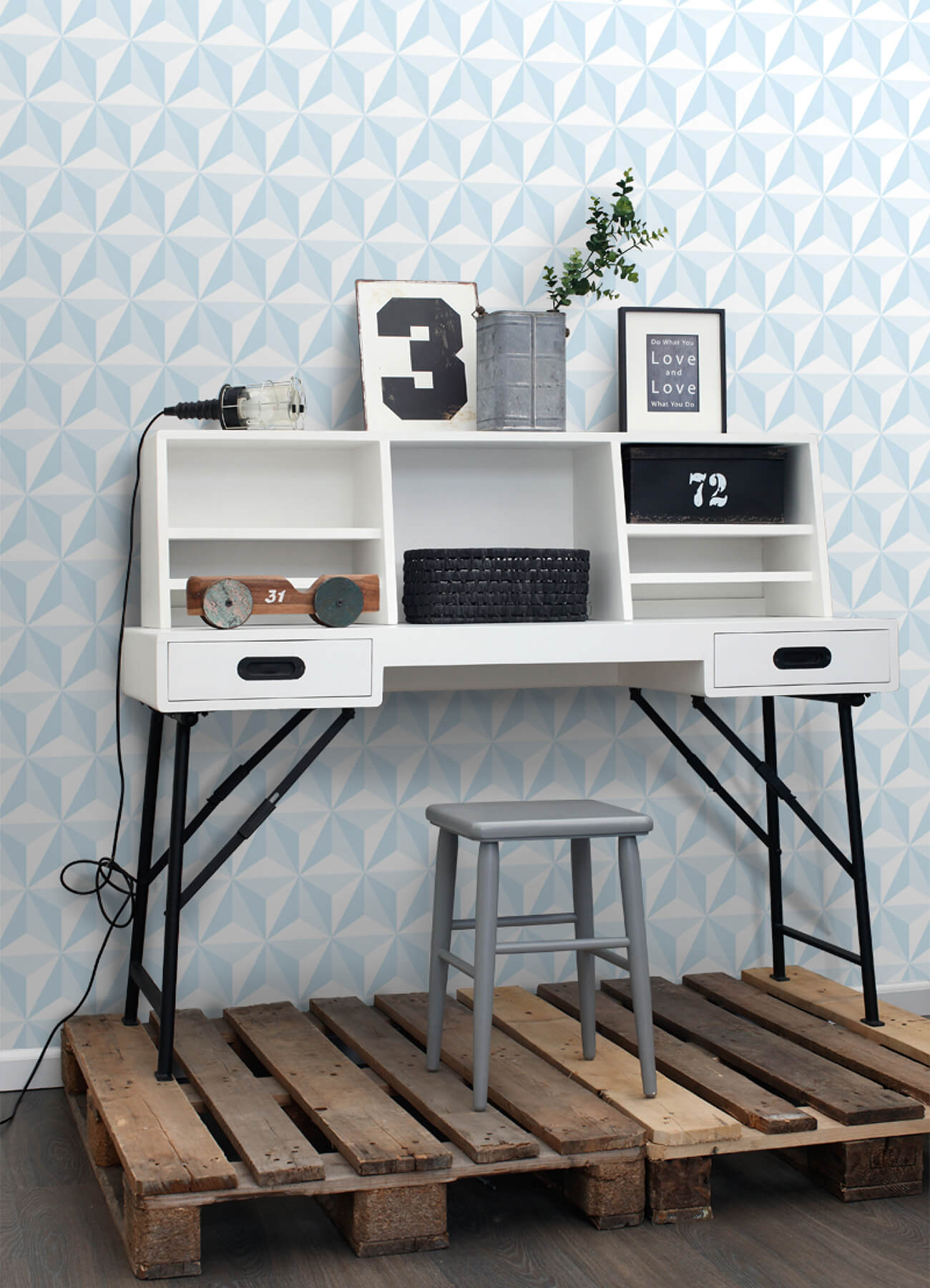 Chesapeake Fable Adella Geometric Wallpaper - Sky Blue