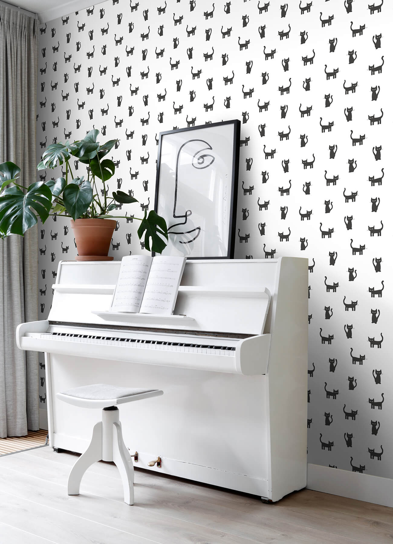 Chesapeake Fable Delia Kitty Wallpaper - Black