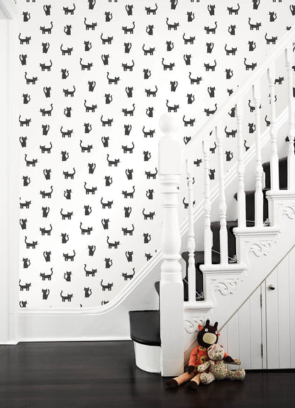 Chesapeake Fable Delia Kitty Wallpaper - Black