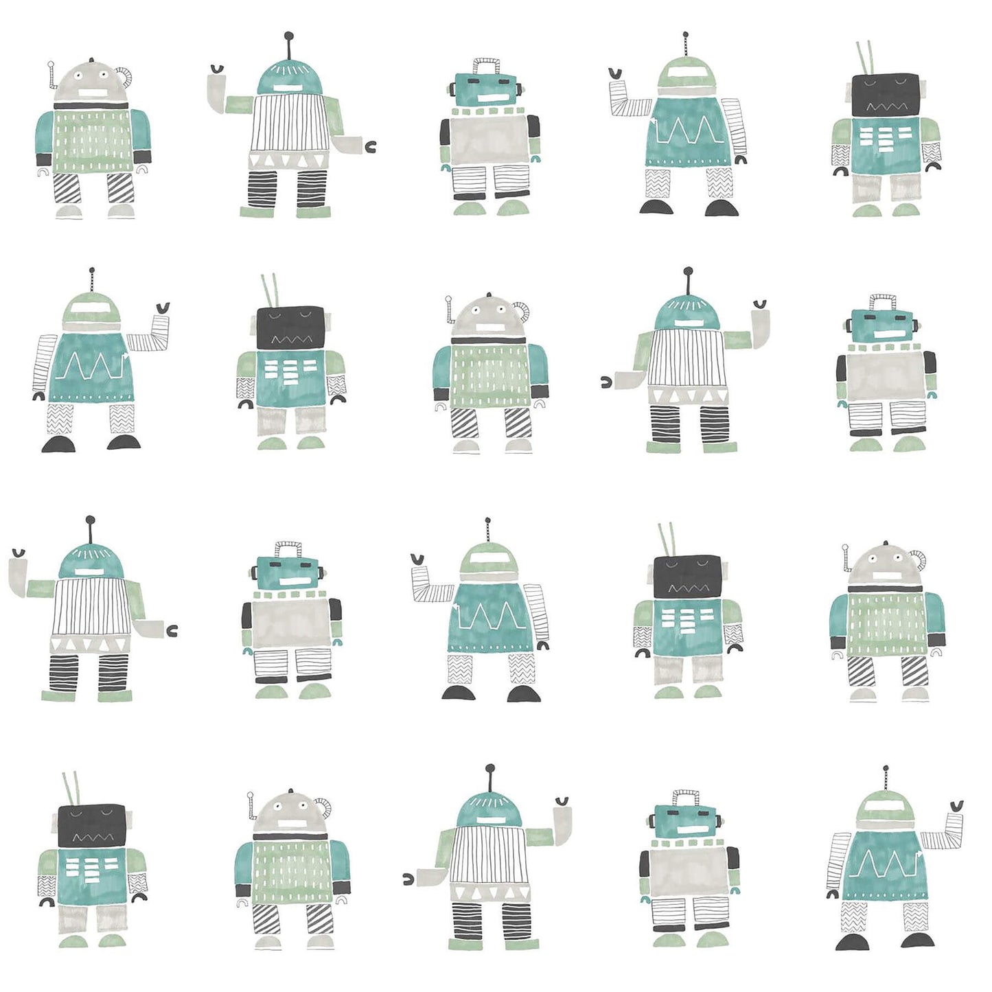 Chesapeake Fable Callum Robots Wallpaper - Teal