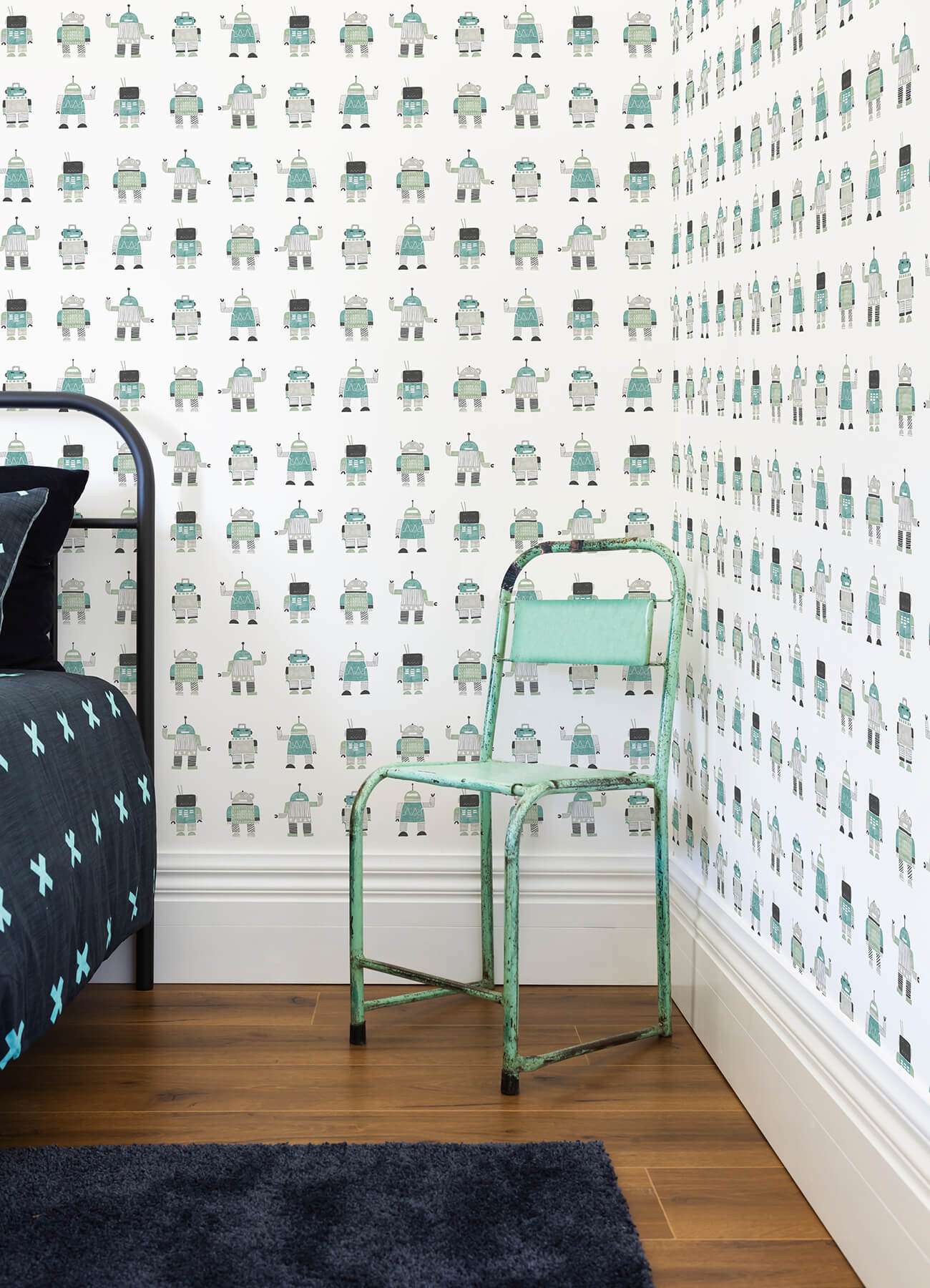 Chesapeake Fable Callum Robots Wallpaper - Teal