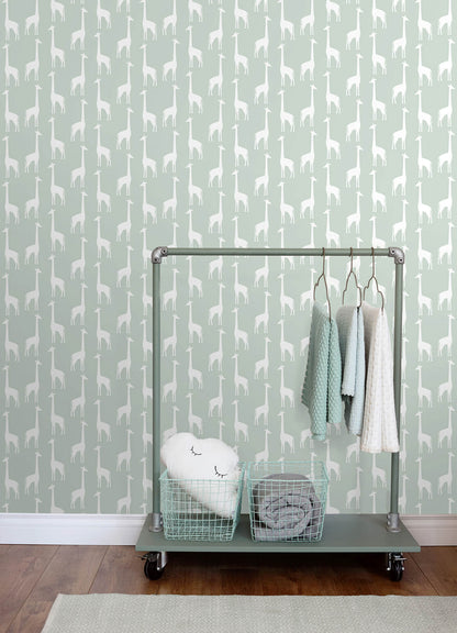 Chesapeake Fable Vivi Giraffe Wallpaper - Sage