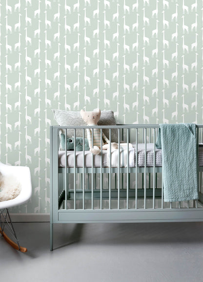 Chesapeake Fable Vivi Giraffe Wallpaper - Sage