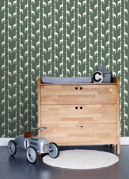 Chesapeake Fable Vivi Giraffe Wallpaper - Green