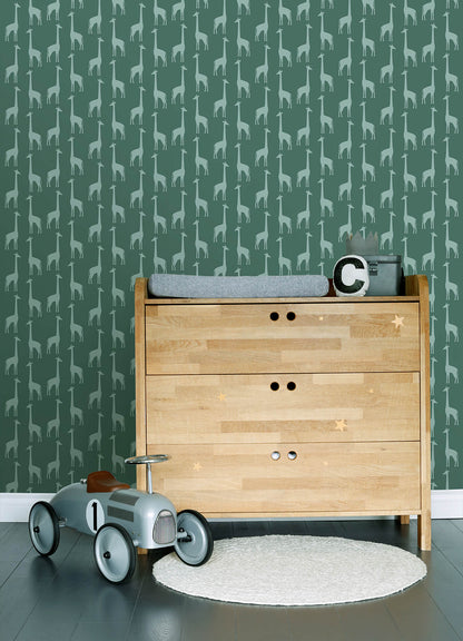 Chesapeake Fable Vivi Giraffe Wallpaper - Teal