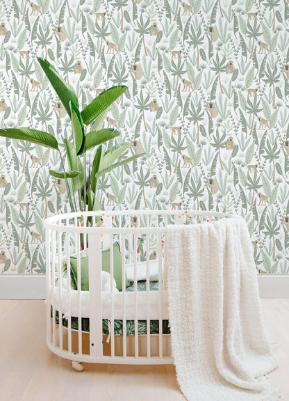 Chesapeake Fable Kiki Monkeys Wallpaper - Light Green