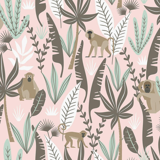 Chesapeake Fable Kiki Monkeys Wallpaper - Pink