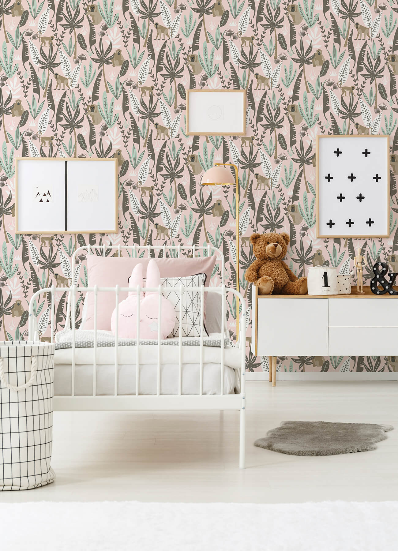 Chesapeake Fable Kiki Monkeys Wallpaper - Pink