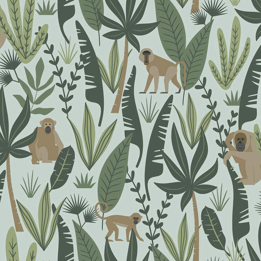 Chesapeake Fable Kiki Monkeys Wallpaper - Green