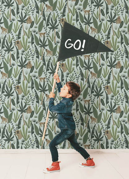 Chesapeake Fable Kiki Monkeys Wallpaper - Green