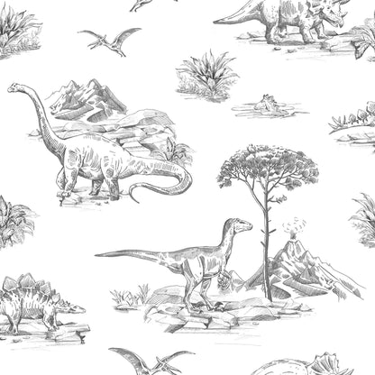 Chesapeake Fable Isolde Dinosaurs Wallpaper - Charcoal