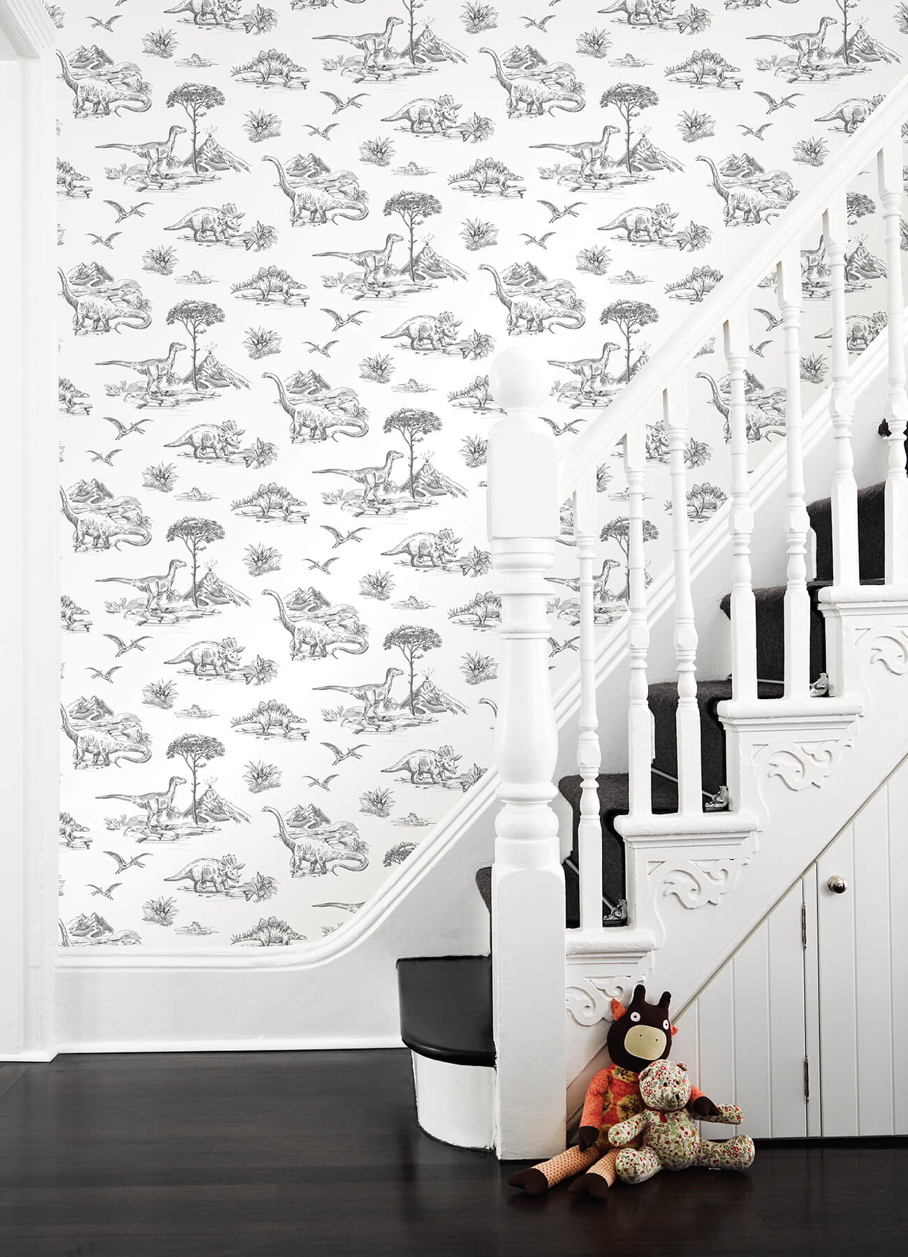 Chesapeake Fable Isolde Dinosaurs Wallpaper - Charcoal