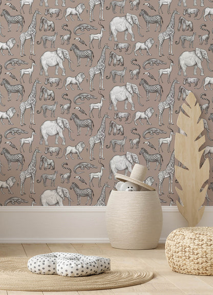 Chesapeake Fable Kenji Safari Wallpaper - Light Brown